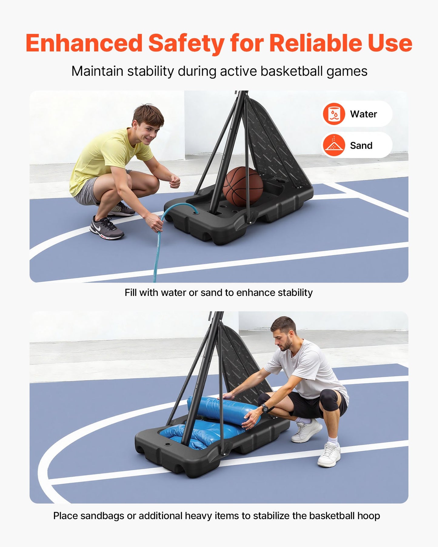 Portable Basketball Stand, 10 ft Height Adjustment Basketball Hoop & Goal, Basketballs Hoop Outdoor with 48 inch PC Backboard for Kids, Adults in Schools, Parks, Indoor & Outdoor Use