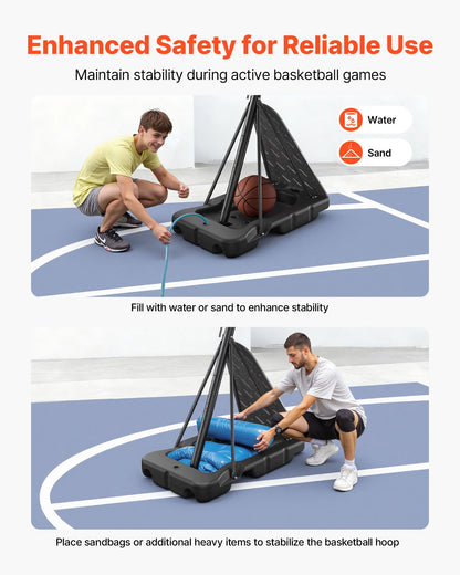Portable Basketball Stand, 10 ft Height Adjustment Basketball Hoop & Goal, Basketballs Hoop Outdoor with 48 inch PC Backboard for Kids, Adults in Schools, Parks, Indoor & Outdoor Use