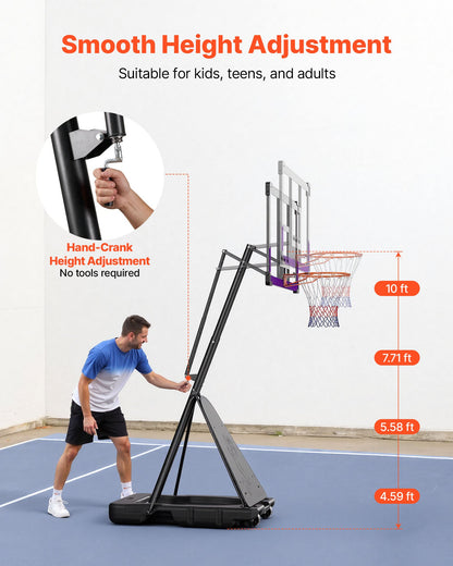Portable Basketball Stand, 10 ft Height Adjustment Basketball Hoop & Goal, Basketballs Hoop Outdoor with 48 inch PC Backboard for Kids, Adults in Schools, Parks, Indoor & Outdoor Use
