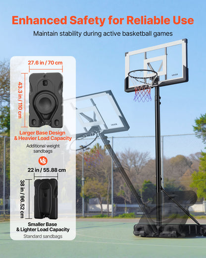 Portable Basketball Stand, 10 ft Height Adjustment Basketball Hoop & Goal, Portable Basketballs Hoop with 48 inch PC Backboard & Wheels for Kids, Teens, Adults in Driveways, Pools, Schools