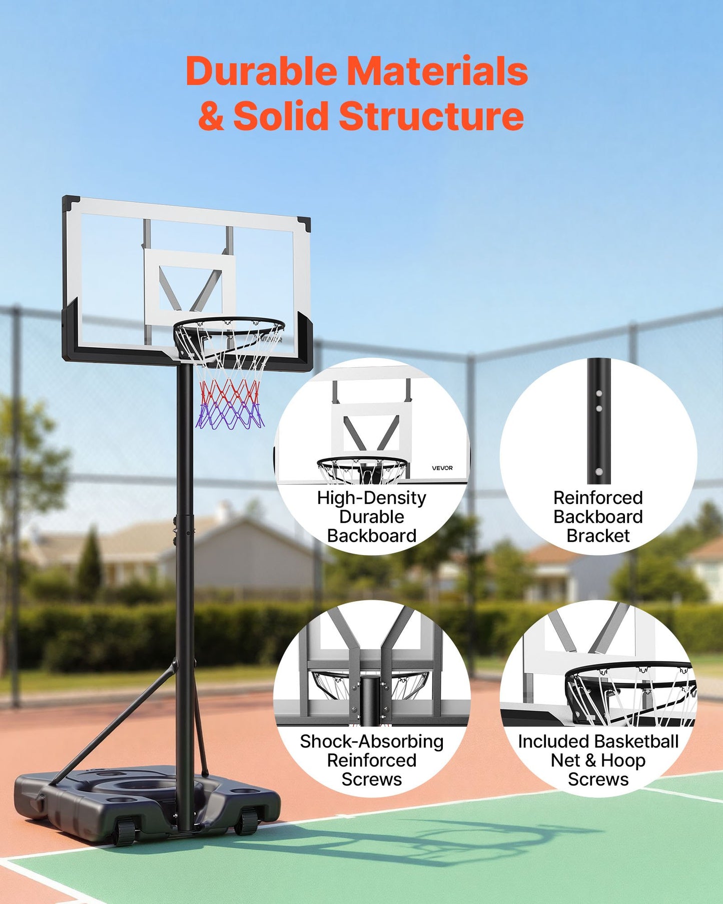 Portable Basketball Stand, 10 ft Height Adjustment Basketball Hoop & Goal, Portable Basketballs Hoop with 48 inch PC Backboard & Wheels for Kids, Teens, Adults in Driveways, Pools, Schools