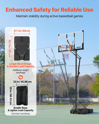 Portable Basketball Stand, 5.25 to 10 ft Height Adjustment Basketball Hoop & Goal, Portable Basketballs Hoop with 48 inch PC Backboard & Wheels for Kids, Teens, Adults in Driveways, Pools
