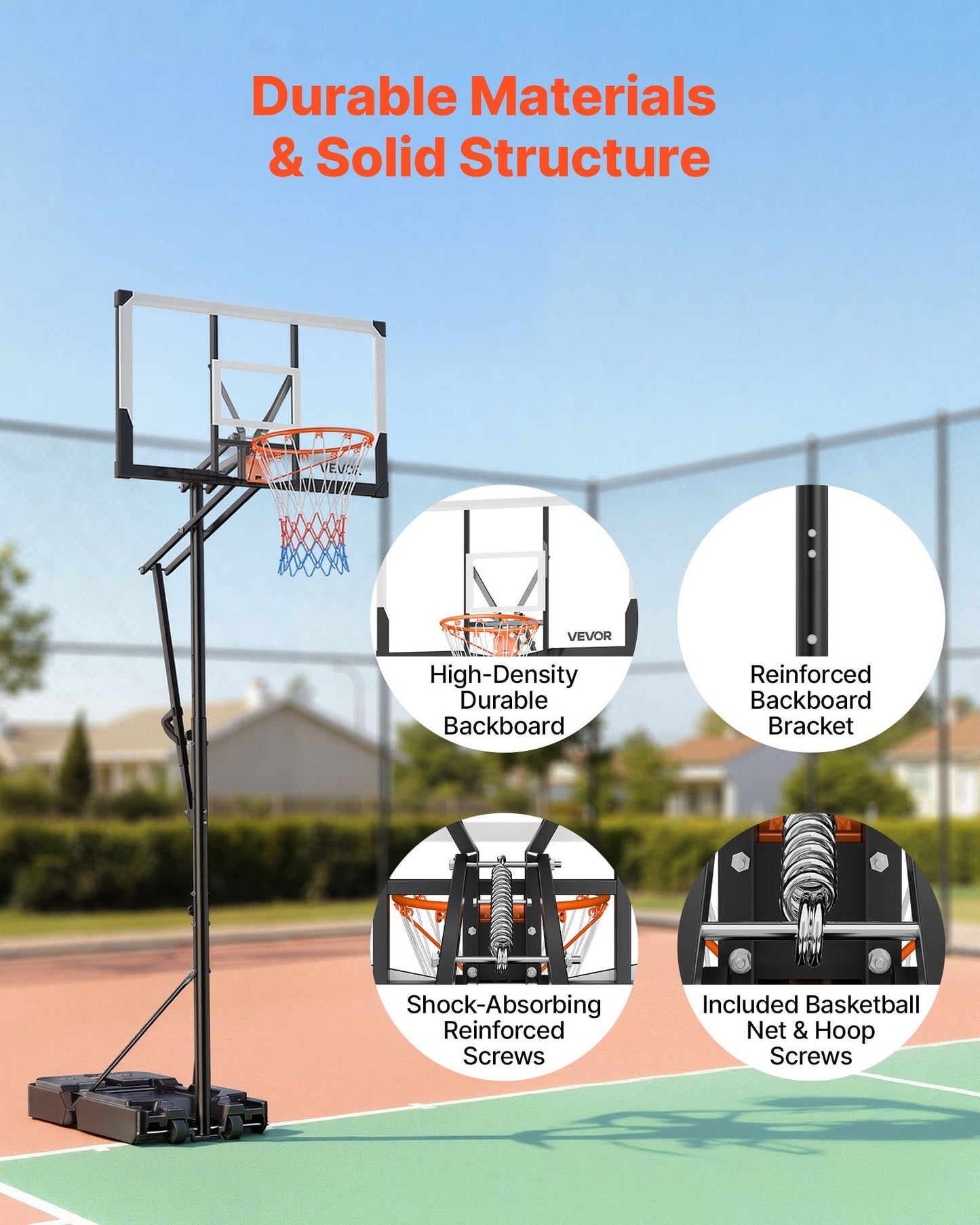 Portable Basketball Stand, 5.25 to 10 ft Height Adjustment Basketball Hoop & Goal, Portable Basketballs Hoop with 48 inch PC Backboard & Wheels for Kids, Teens, Adults in Driveways, Pools