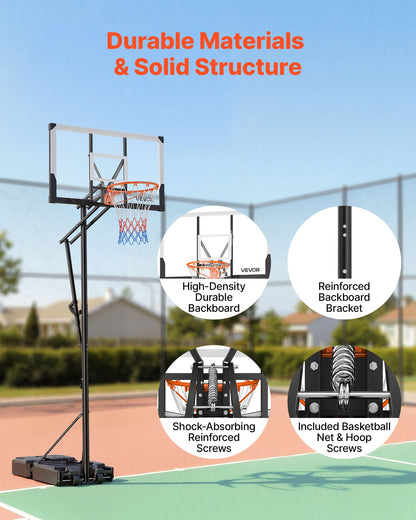 Portable Basketball Stand, 5.25 to 10 ft Height Adjustment Basketball Hoop & Goal, Portable Basketballs Hoop with 48 inch PC Backboard & Wheels for Kids, Teens, Adults in Driveways, Pools