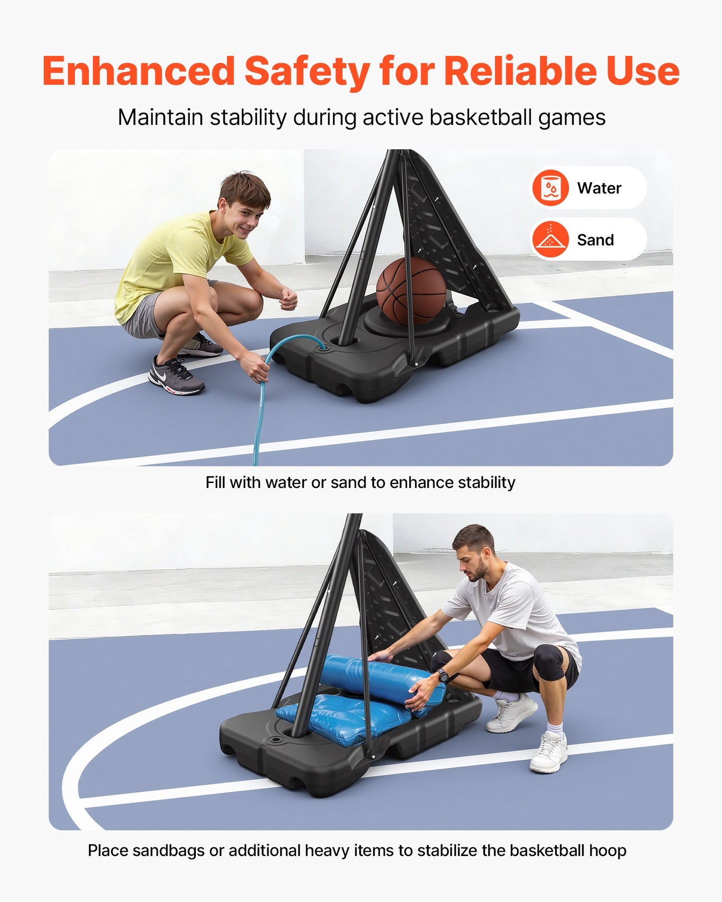 Portable Basketball Stand, 10 ft Height Adjustment Basketball Hoop & Goal, Basketballs Hoop Outdoor with 50 inch PC Backboard for Kids, Adults in Schools, Parks, Indoor & Outdoor Use