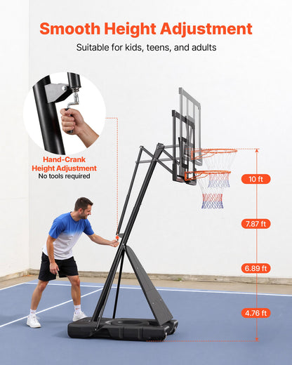 Portable Basketball Stand, 10 ft Height Adjustment Basketball Hoop & Goal, Basketballs Hoop Outdoor with 50 inch PC Backboard for Kids, Adults in Schools, Parks, Indoor & Outdoor Use