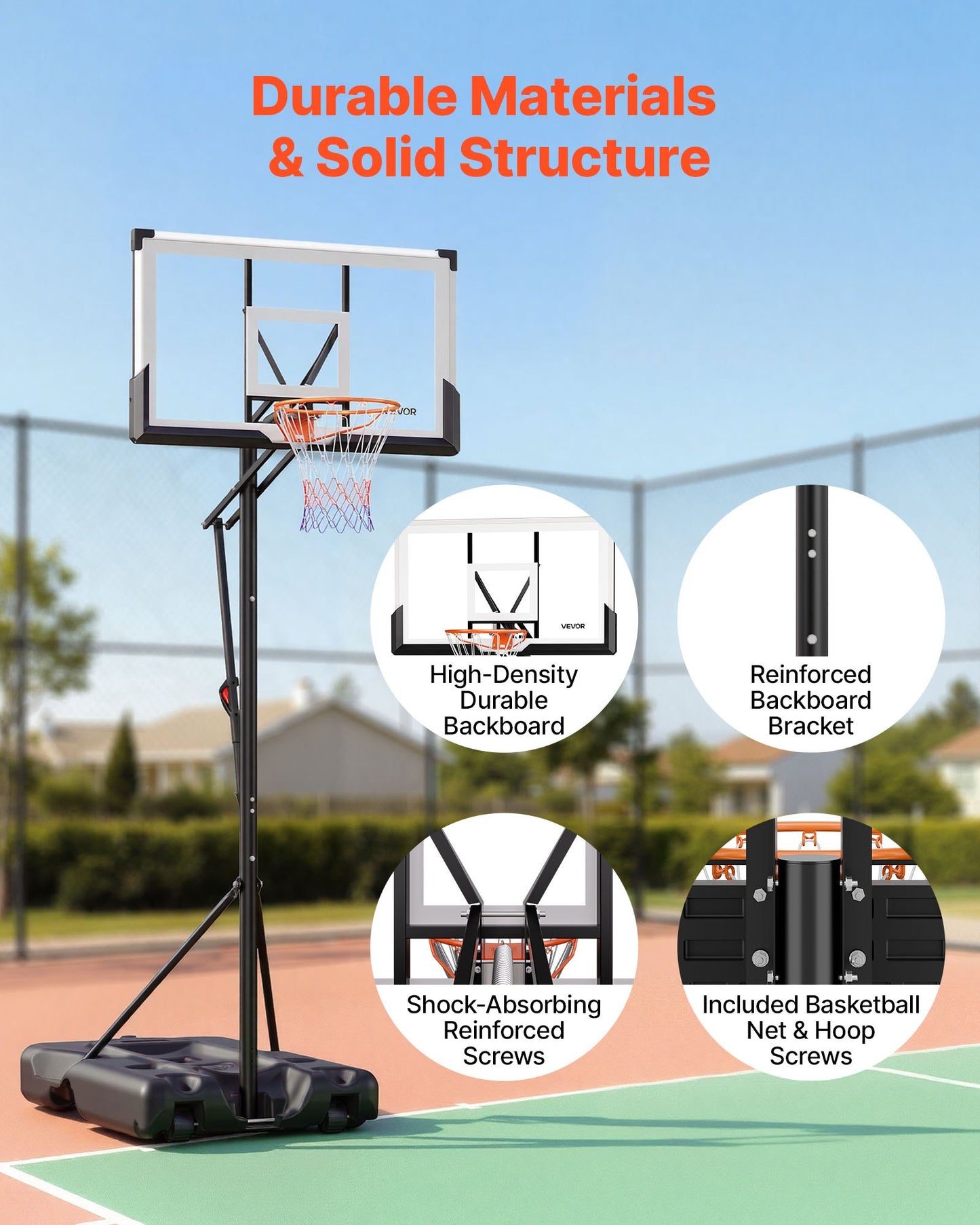 Portable Basketball Stand, 10 ft Height Adjustment Basketball Hoop & Goal, Portable Basketballs Hoop with 54 inch PC Backboard & Wheels for Kids, Teens, Adults in Driveways, Pools, Schools