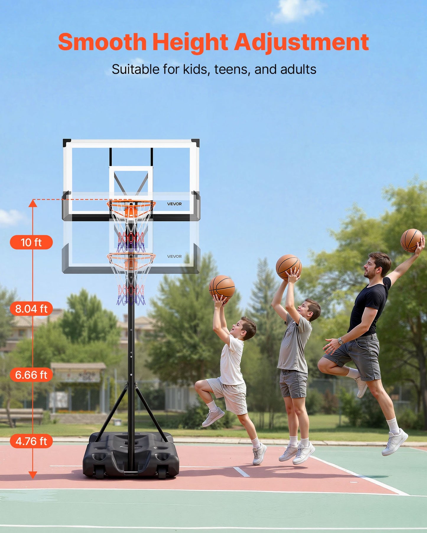 Portable Basketball Stand, 10 ft Height Adjustment Basketball Hoop & Goal, Portable Basketballs Hoop with 54 inch PC Backboard & Wheels for Kids, Teens, Adults in Driveways, Pools, Schools