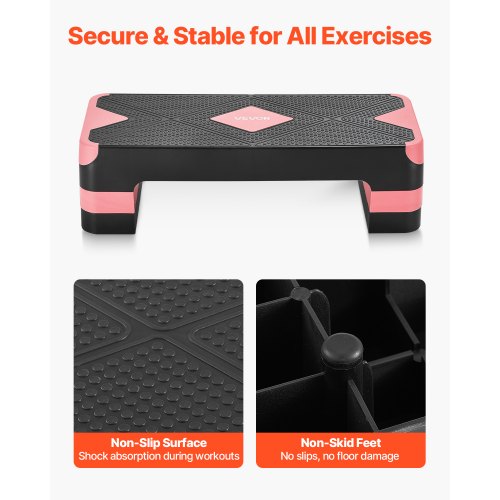 Aerobic Exercise Step Platform Justerbar Workout Stepmaskin 4 Riser Röd