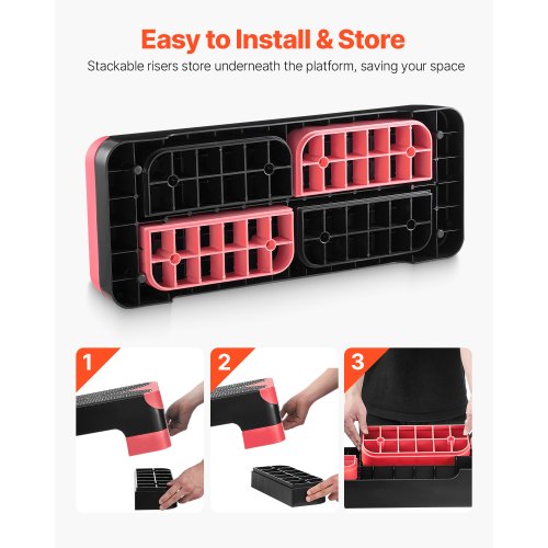 Aerobic Exercise Step Platform Justerbar Workout Stepmaskin 4 Riser Röd