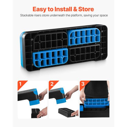 Aerobic-Trainings-Stepper-Plattform, verstellbar, 4 Stufen, Blau | EU