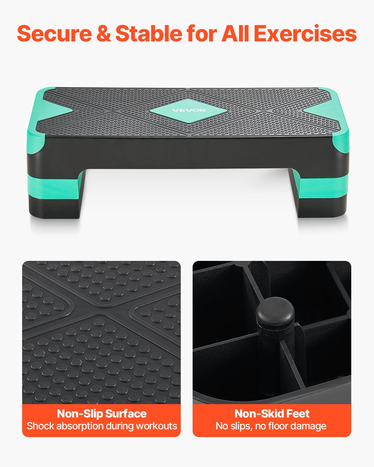 Aerobic Exercise Step Platform, 28-Inch Workout Aerobic Stepper, Height Adjustable Fitness Training Step Deck Trainer with 4 Risers, Non-Slip Surface Bench for Home Gym Cardio Strength, Green