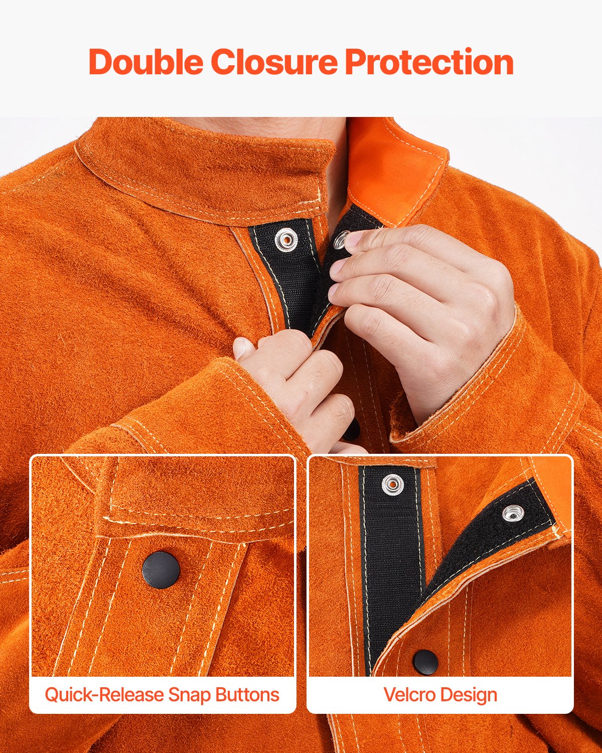 Leather Welding Jacket, Heavy Duty Cowhide Flame Resistant Welding Coat, Waterproof Heat-Resistant Safety Jacket with 4 Pockets & Adjustable Cuffs for Welders Steelworks - L Size