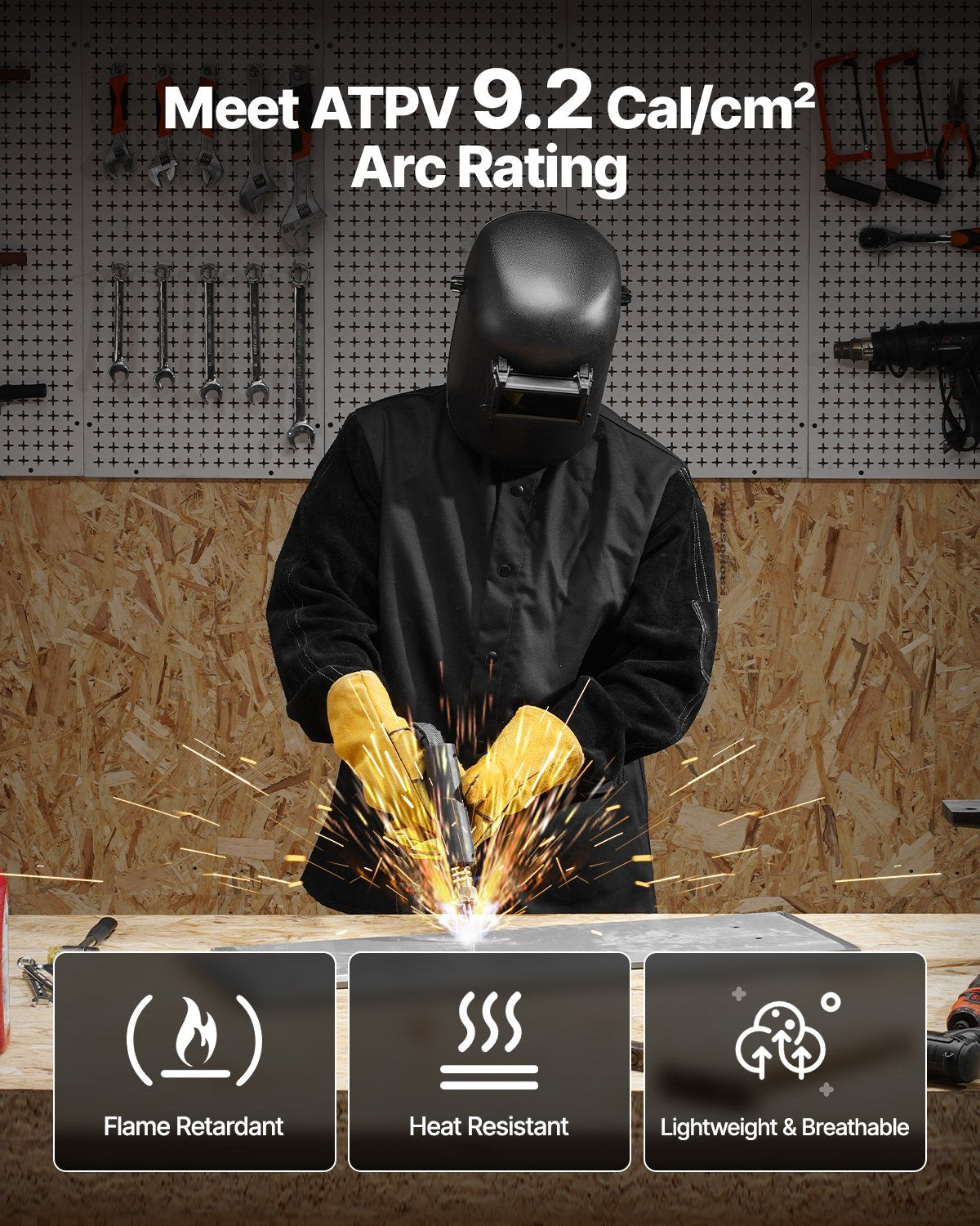 FR svetsjacka XXL storlek Heavy Duty kohudsläder & 9oz FR bomull