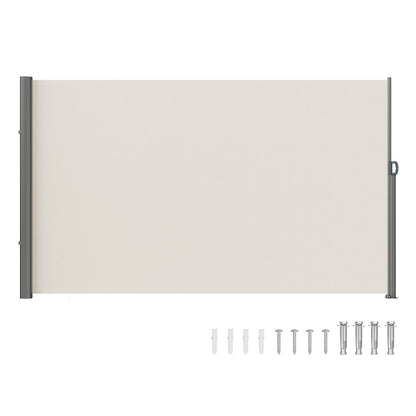 Infällbar sidomarkis, 63''x 118'' Outdoor Privacy Screen, 180g polyester Vattentät infällbar uteplatsskärm, UV 30+ rumsavdelare vindskärm för uteplats, bakgård, balkong, beige