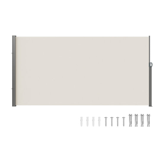 Infällbar sidomarkis, 71''x 138'' Outdoor Privacy Screen, 180g polyester Vattentät infällbar uteplatsskärm, UV 30+ rumsavdelare vindskärm för uteplats, bakgård, balkong, beige