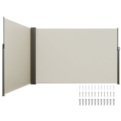 Infällbar sidomarkis, 79''x 236'' Outdoor Privacy Screen, 180g polyester Vattentät infällbar uteplatsskärm, UV 30+ rumsavdelare vindskärm för uteplats, bakgård, balkong, beige