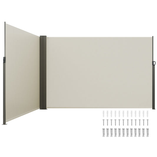 Infällbar sidomarkis, 79''x 236'' Outdoor Privacy Screen, 180g polyester Vattentät infällbar uteplatsskärm, UV 30+ rumsavdelare vindskärm för uteplats, bakgård, balkong, beige