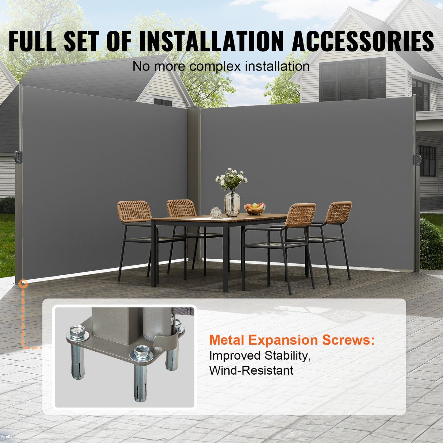 Infällbar sidomarkis, 79''x 236'' Outdoor Privacy Screen, 180g polyester Vattentät infällbar uteplatsskärm, UV 30+ rumsavdelare vindskärm för uteplats, bakgård, balkong, grå