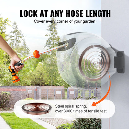 Retractable Hose Reel Water Hose Reel 65'x5/8" 180° Swivel Wall-Mounted