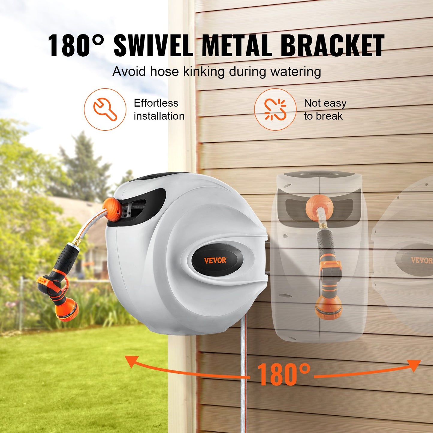 Retractable Hose Reel Water Hose Reel 84'x5/8" 180° Swivel Wall-Mounted