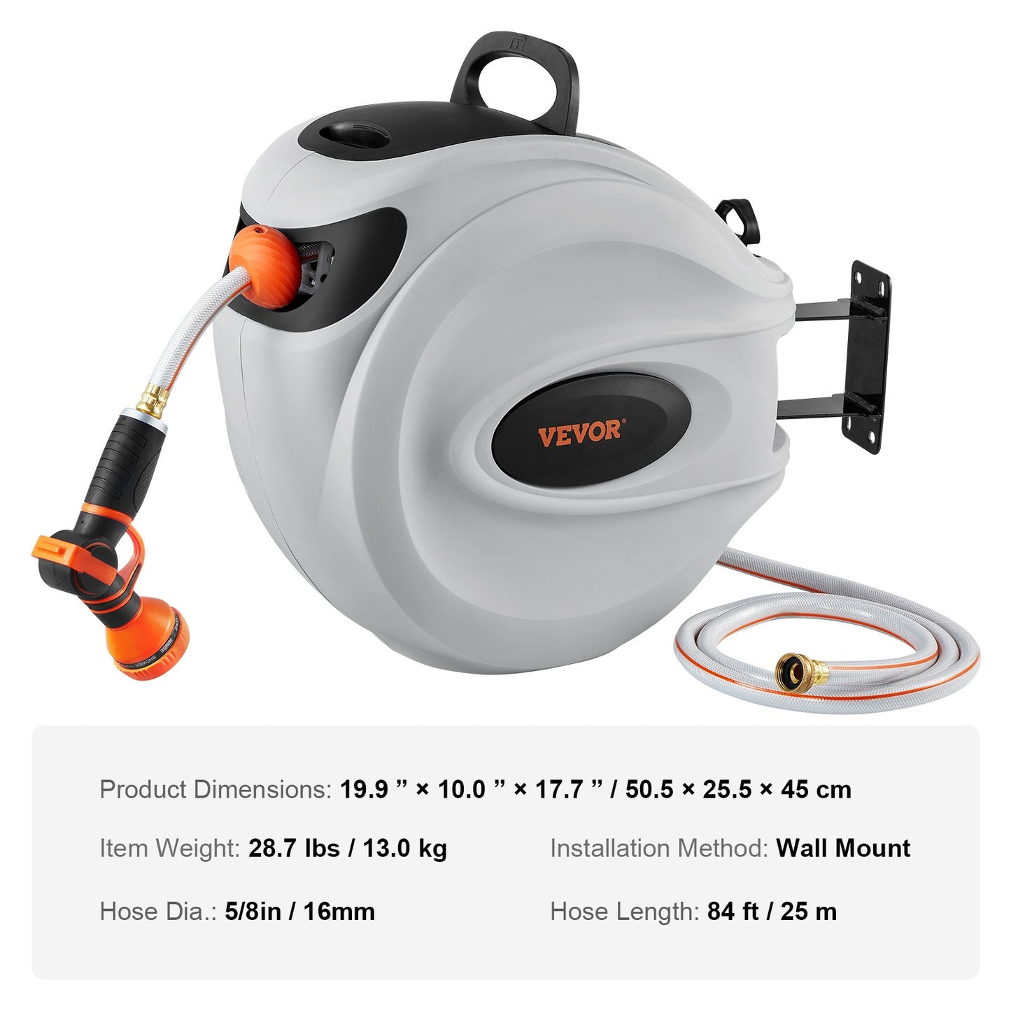 Retractable Hose Reel Water Hose Reel 84'x5/8" 180° Swivel Wall-Mounted
