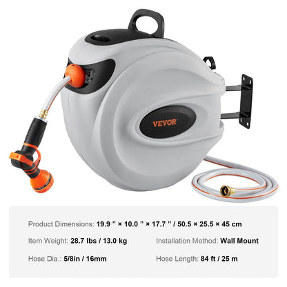 Retractable Hose Reel Water Hose Reel 84'x5/8" 180° Swivel Wall-Mounted