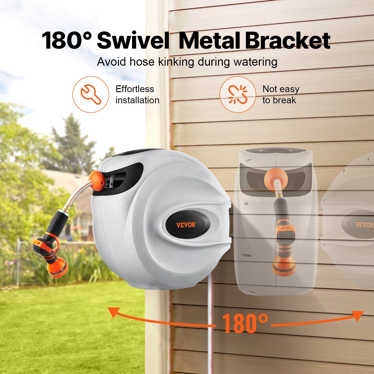 Infällbar trädgårdsslangrulle 1/2 tum x 131,23 fot väggmonterad slangrulle