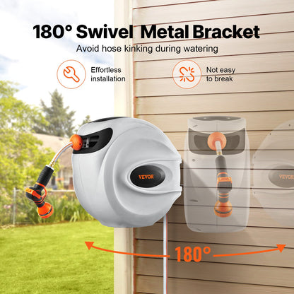 Infällbar trädgårdsslangrulle 1/2 tum x 131,23 fot väggmonterad slangrulle