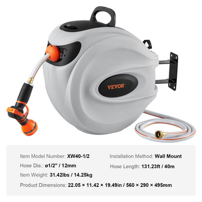 Infällbar trädgårdsslangrulle 1/2 tum x 131,23 fot väggmonterad slangrulle