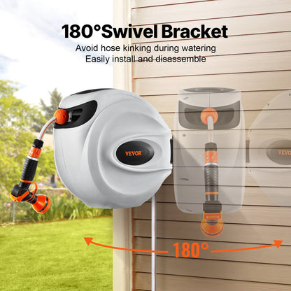 Infällbar trädgårdsslangrulle 1/2 tum x 98,43 fot väggmonterad slangrulle