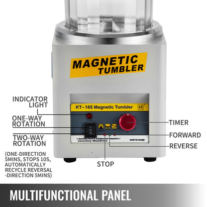 Magnetic Tumbler, 180mm Jewelry Polisher Tumbler,2000 RPM KT-185 Jewelry Polisher Finisher with Adjustable Direction and Time for Jewelry (185mm)