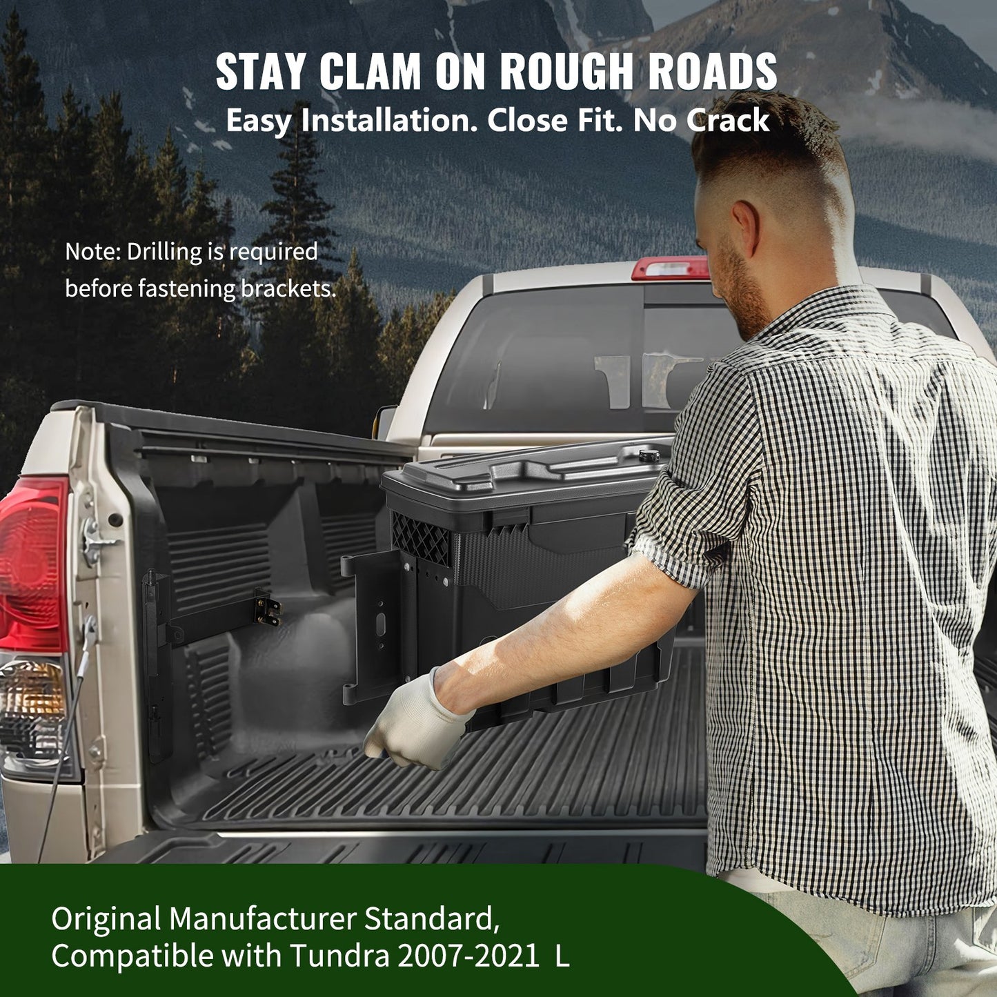 Truck Bed Storage Box, Låsbart lock, Vattentät ABS Wheel Well Verktygslåda 6,6 Gal/20 L med lösenordshänglås, Kompatibel med Tundra 2007-2021, Förarsida, Svart