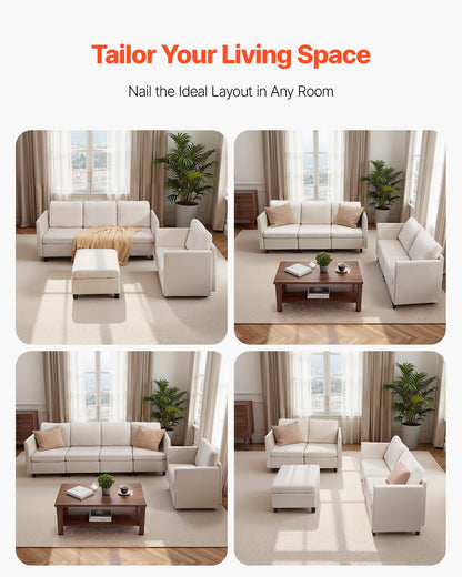 Modular Sectional Sofa, Modern 5-Seater Modular Sofa with Hidden Storage, Cloud Sectional Couch with High Rebound Sponge, Solid Wood Frame Upholstered Comfy Couch for Living Room, Bedroom, Beige