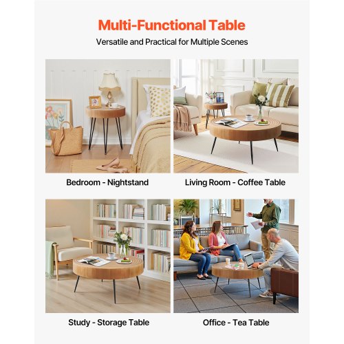 2-delat runt soffbordsset 89 cm med 1 sidobord för vardagsrum