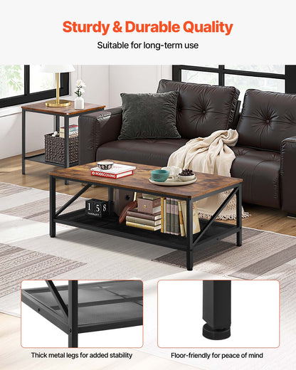 3 Pieces Living Room Table Sets, 41.3 in Industrial Coffee Table with 2 Square End Side Tables, Easy Assembly Coffee and End Tables Sets with Metal Legs, for Office, Living Room & Apartment