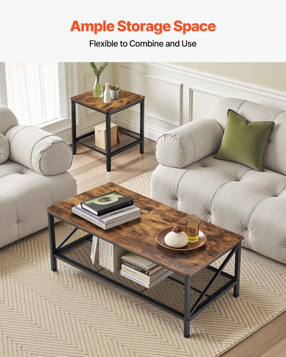 3 Pieces Living Room Table Sets, 41.3 in Industrial Coffee Table with 2 Square End Side Tables, Easy Assembly Coffee and End Tables Sets with Metal Legs, for Office, Living Room & Apartment