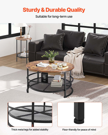 3 Pieces Round Coffee Table Sets, 31.5 in Industrial Living Room Table with 2 End Side Tables, Easy Assembly Coffee and End Tables Sets with Metal Legs, for Office, Living Room and Apartment