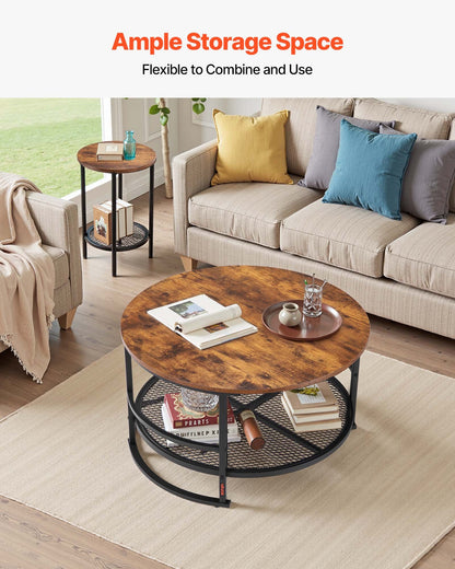 3 Pieces Round Coffee Table Sets, 31.5 in Industrial Living Room Table with 2 End Side Tables, Easy Assembly Coffee and End Tables Sets with Metal Legs, for Office, Living Room and Apartment