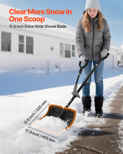 Snow Shovel for Driveway, 18 in Wide Plastic Snow Shovel with Assist D-shaped Handles, Non Slip Grip, Large Capacity Snowplow Shovels, Lightweight Snows Removal Tool for Garden Car Camping