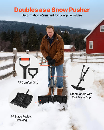 Snow Shovel for Driveway, 18 in Wide Plastic Snow Shovel with Assist D-shaped Handles, Non Slip Grip, Large Capacity Snowplow Shovels, Lightweight Snows Removal Tool for Garden Car Camping