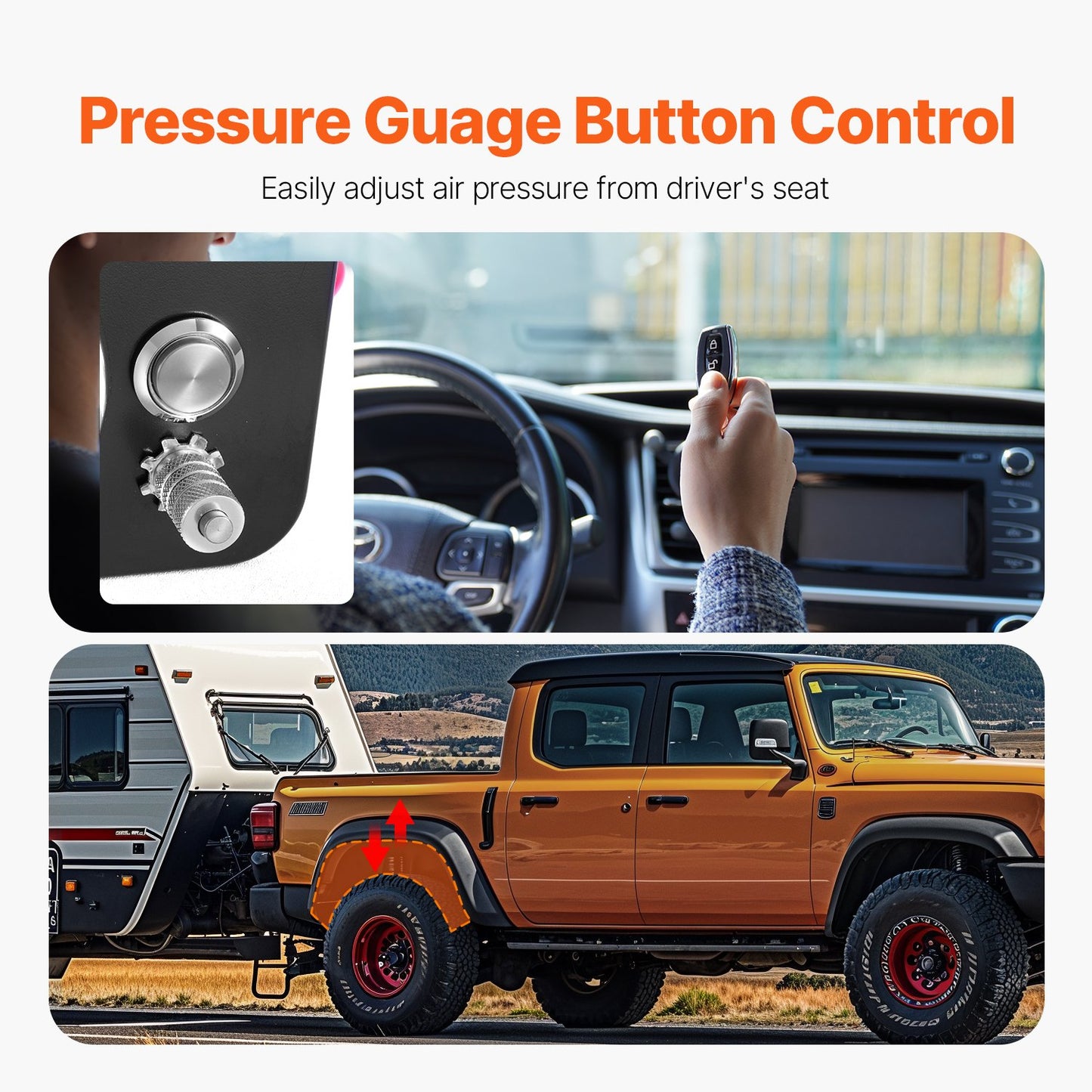 Air Shock Controller Kit, 12V 100PSI On Board Air Compressor System, Air Ride Suspension Compressor Kit with Single Path System, Pressure Gauge & Air Line for Trucks Vans
