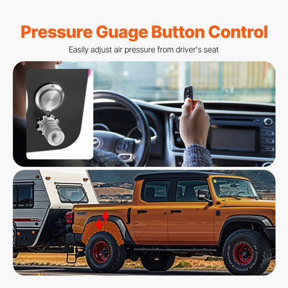 Air Shock Controller Kit, 12V 100PSI On Board Air Compressor System, Air Ride Suspension Compressor Kit with Single Path System, Pressure Gauge & Air Line for Trucks Vans