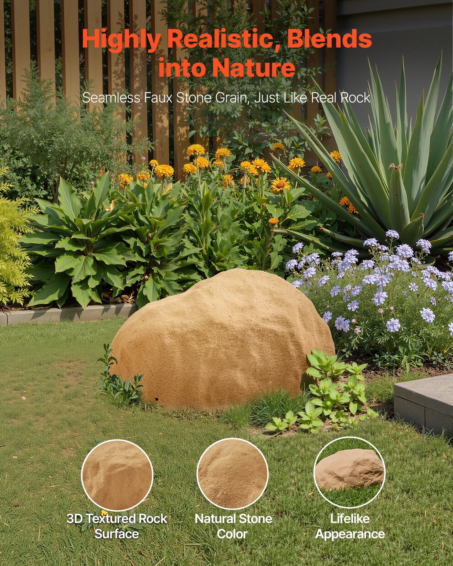 Faux Rock Cover, Outdoor Fake Rock Well Pump Cover, Realistic Natural Texture, Lightweight & Weather-Resistant Artificial Boulder for Landscaping Garden Yard Décor, Sand Yellow, Small Size