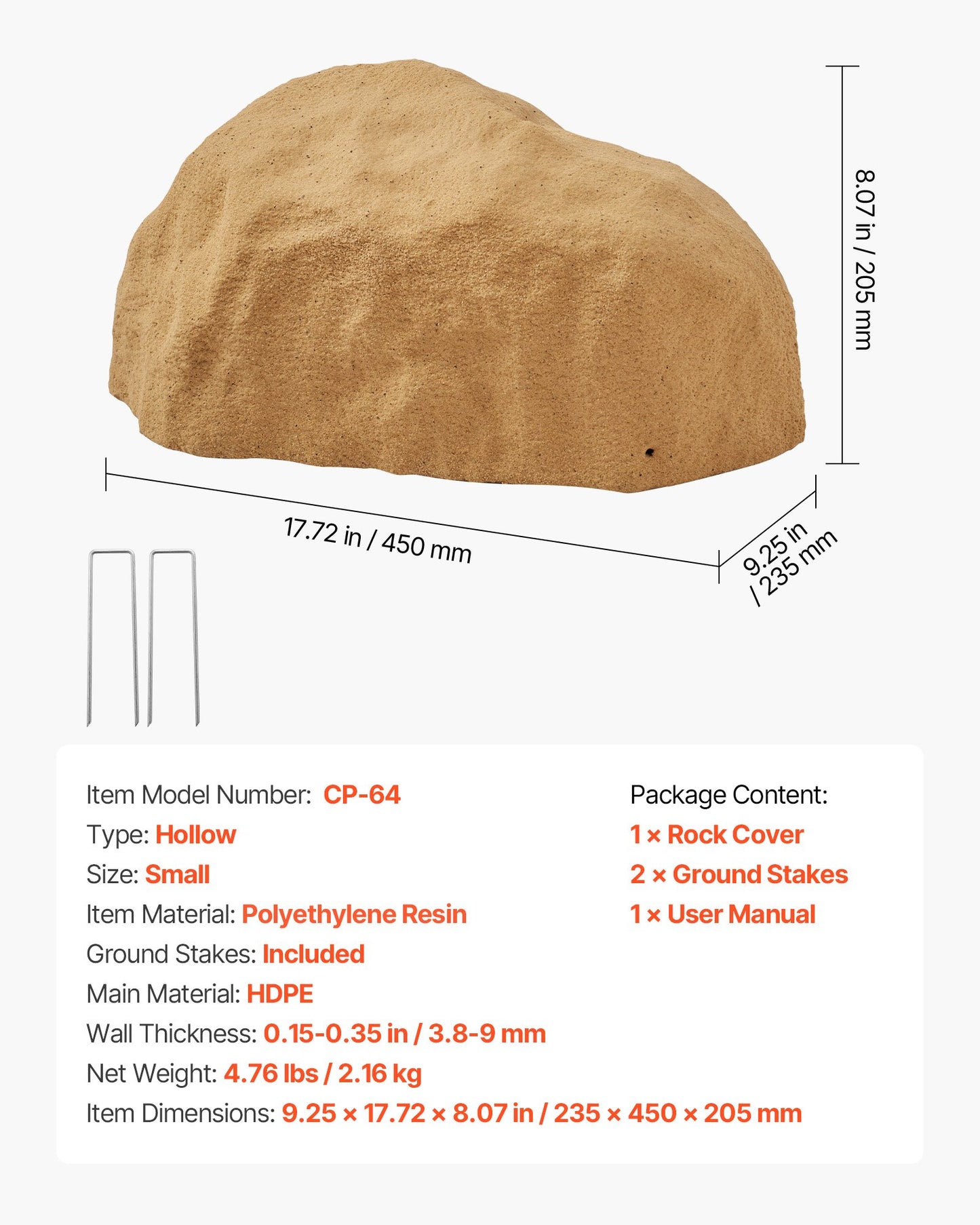 Faux Rock Cover, Outdoor Fake Rock Well Pump Cover, Realistic Natural Texture, Lightweight & Weather-Resistant Artificial Boulder for Landscaping Garden Yard Décor, Sand Yellow, Small Size