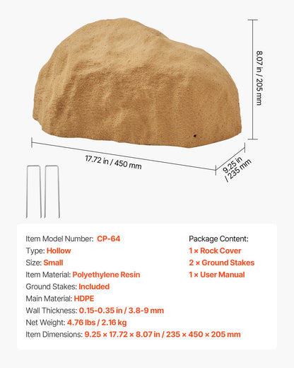 Faux Rock Cover, Outdoor Fake Rock Well Pump Cover, Realistic Natural Texture, Lightweight & Weather-Resistant Artificial Boulder for Landscaping Garden Yard Décor, Sand Yellow, Small Size