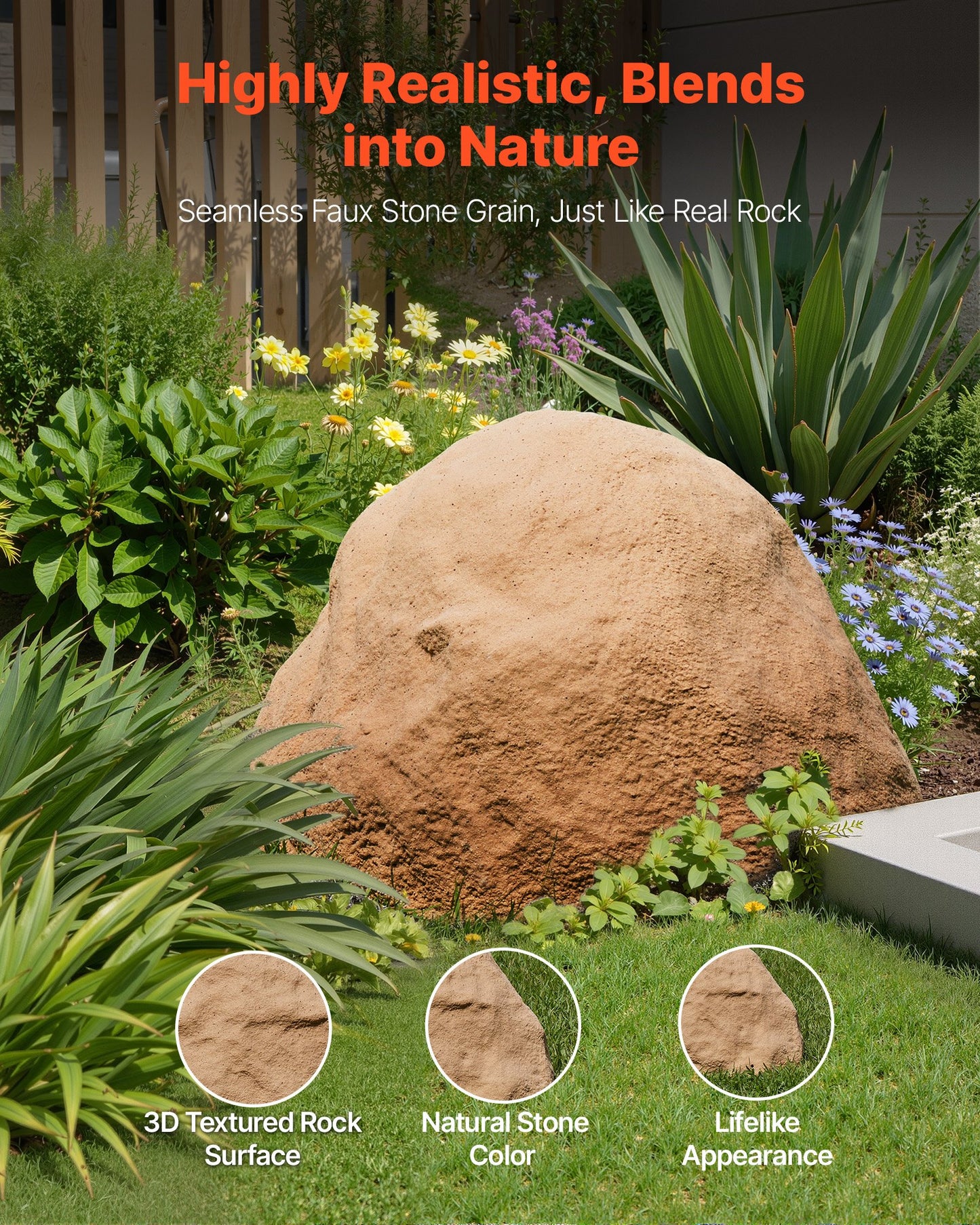 Faux Rock Cover, Outdoor Fake Rock Well Pump Cover, Realistic Natural Texture, Lightweight & Weather-Resistant Artificial Boulder for Landscaping Garden Yard Décor, Sandy Brown, Medium Size