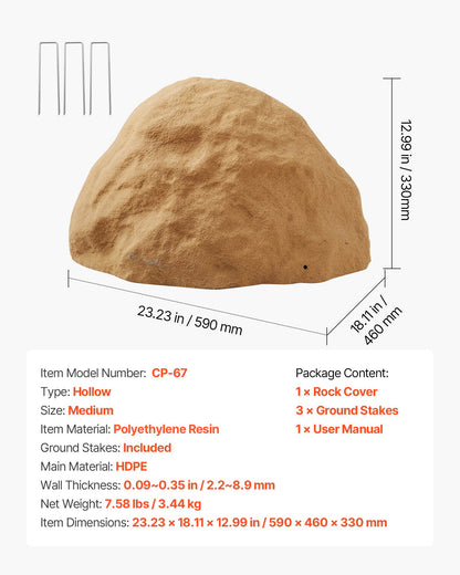 Faux Rock Cover, Outdoor Fake Rock Well Pump Cover, Realistic Natural Texture, Lightweight & Weather-Resistant Artificial Boulder for Landscaping Garden Yard Décor, Sandy Brown, Medium Size