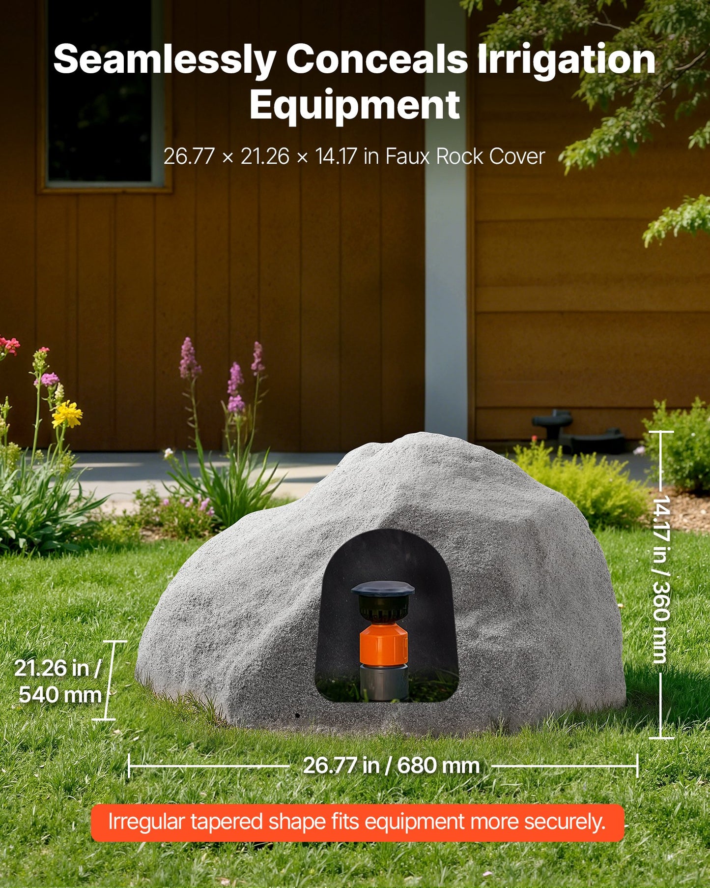 Faux Rock Cover, Outdoor Fake Rock Well Pump Cover, Realistic Natural Texture, Lightweight & Weather-Resistant Artificial Boulder for Landscaping Garden Yard Décor, Dark Grey, Medium Size