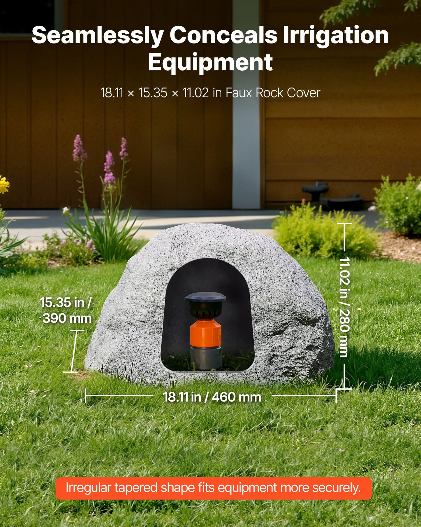 Faux Rock Cover, Outdoor Fake Rock Well Pump Cover, Realistic Natural Texture, Lightweight & Weather-Resistant Polyresin Artificial Boulder for Landscaping Garden Yard Décor, Grey, Small Size